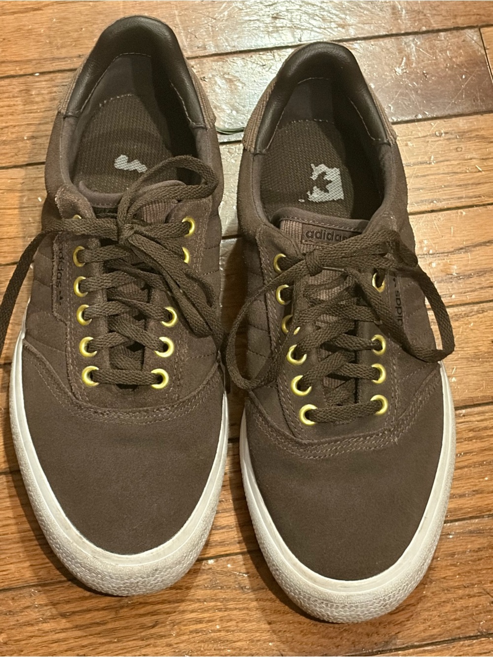 adidas Brown Canvas Low-Top Sneakers with Yellow Eyelets